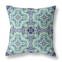 Clover Leaf Floral Broadcloth Indoor Outdoor Blown And Closed Pillow Light Aqua Blue