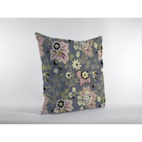 Friendly Flowers Broadcloth Indoor Outdoor Blown And Closed Pillow Muted Pink And Gray
