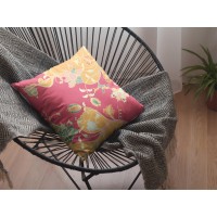 Carnation Garden Broadcloth Indoor Outdoor Blown And Closed Pillow Yellow On Red