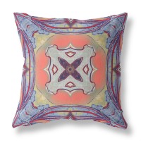 Pastel Floral Squares Broadcloth Indoor Outdoor Blown And Closed Pillow Purple Orange