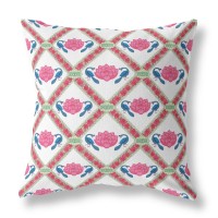 Lotus Peacock Rose Broadcloth Indoor Outdoor Zippered Pillow Pink Blue White