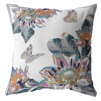 Honey Butterfly Broadcloth Indoor Outdoor Blown And Closed Pillow Pink On White