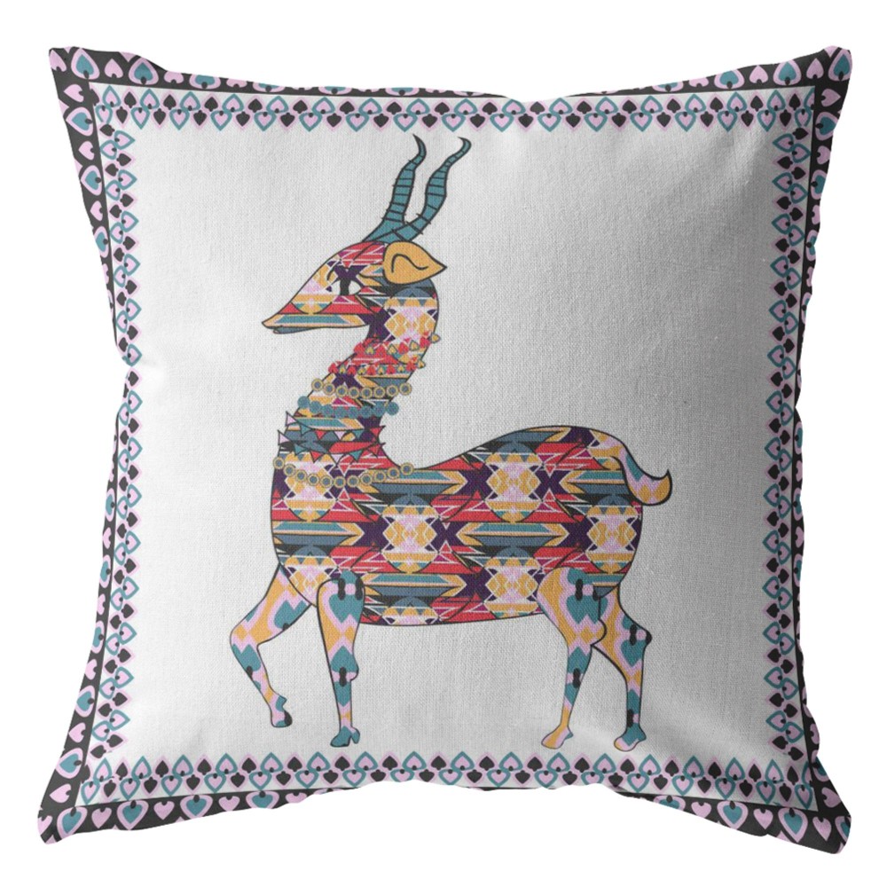 Standing Deer Broadcloth Indoor Outdoor Blown And Closed Pillow Red And Blue On White