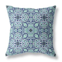 Clover Leaf Floral Broadcloth Indoor Outdoor Blown And Closed Pillow Muted Blue Aqua