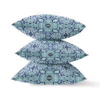 Clover Leaf Floral Broadcloth Indoor Outdoor Blown And Closed Pillow Muted Blue Aqua