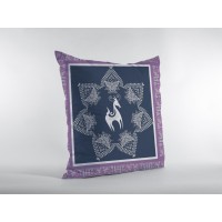 Horse And Butterflies Broadcloth Indoor Outdoor Zippered Pillow Blue On White