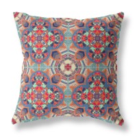 Clover Leaf Floral Broadcloth Indoor Outdoor Zippered Pillow Orange Blue Aqua