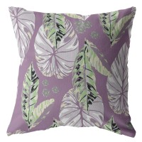 Tropics Broadcloth Indoor Outdoor Blown And Closed Pillow Light Green And White On Purple