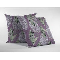 Tropics Broadcloth Indoor Outdoor Blown And Closed Pillow Light Green And White On Purple