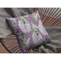 Tropics Broadcloth Indoor Outdoor Blown And Closed Pillow Light Green And White On Purple