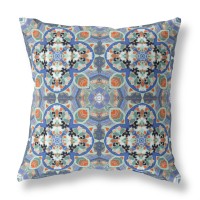 Clover Leaf Floral Broadcloth Indoor Outdoor Blown And Closed Pillow Blue Orange