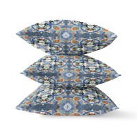 Clover Leaf Floral Broadcloth Indoor Outdoor Blown And Closed Pillow Blue Orange
