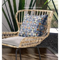 Clover Leaf Floral Broadcloth Indoor Outdoor Blown And Closed Pillow Blue Orange