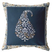 Fall Leaf Broadcloth Indoor Outdoor Blown And Closed Pillow White And Orange On Navy