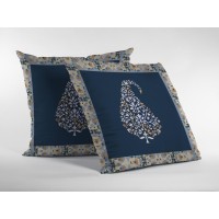 Fall Leaf Broadcloth Indoor Outdoor Blown And Closed Pillow White And Orange On Navy
