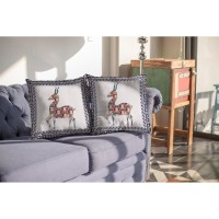 Standing Deer Broadcloth Indoor Outdoor Blown And Closed Pillow Red And Blue On White