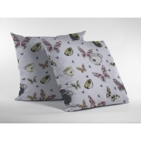 Butterflies And Bowls Broadcloth Indoor Outdoor Blown And Closed Pillow White