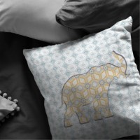Elephant Silhouette Broadcloth Indoor Outdoor Blown And Closed Pillow Yellow On Light Blue