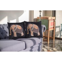 Flower Elephant Broadcloth Indoor Outdoor Zippered Pillow Orange On Green