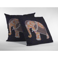 Flower Elephant Broadcloth Indoor Outdoor Zippered Pillow Orange On Green