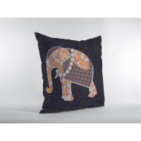 Flower Elephant Broadcloth Indoor Outdoor Zippered Pillow Orange On Green