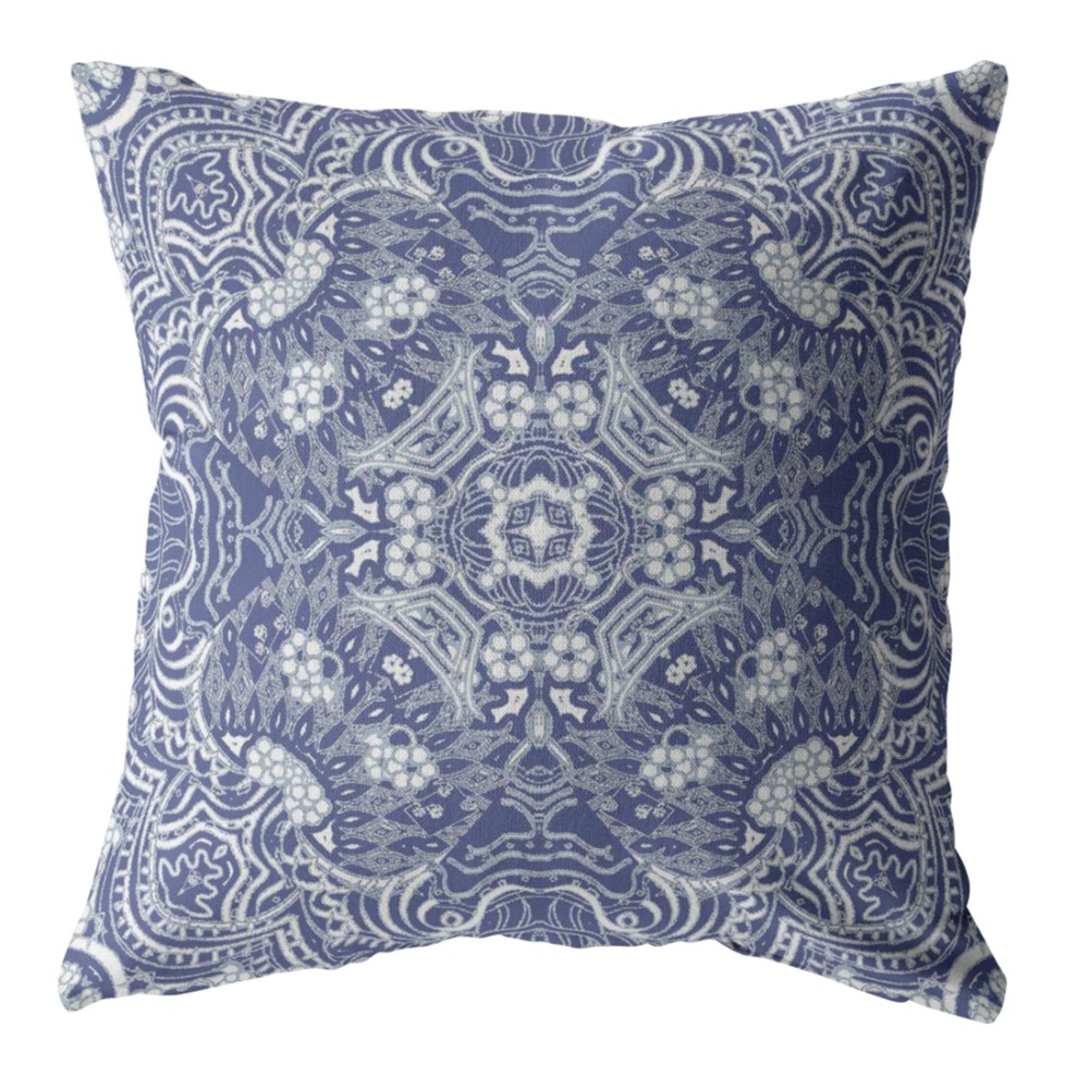 Tree Of Life Broadcloth Indoor Outdoor Blown And Closed Pillow Indigo On White