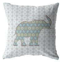 Elephant Silhouette Broadcloth Indoor Outdoor Blown And Closed Pillow Blue