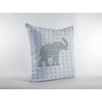 Elephant Silhouette Broadcloth Indoor Outdoor Blown And Closed Pillow Blue