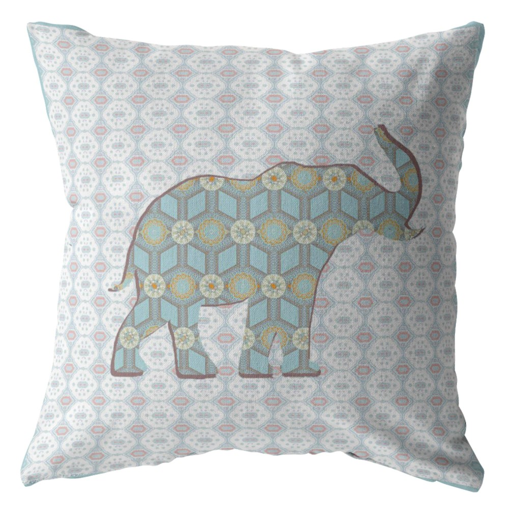 Elephant Silhouette Broadcloth Indoor Outdoor Zippered Pillow Blue