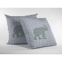 Elephant Silhouette Broadcloth Indoor Outdoor Zippered Pillow Blue