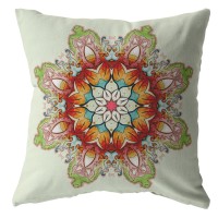 Cosmic Mandala Broadcloth Indoor Outdoor Blown And Closed Pillow Orange And Green