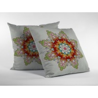 Cosmic Mandala Broadcloth Indoor Outdoor Blown And Closed Pillow Orange And Green