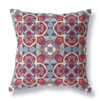 Clover Leaf Floral Broadcloth Indoor Outdoor Blown And Closed Pillow Red Orange Blue
