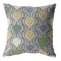 Flower Prism Broadcloth Indoor Outdoor Blown And Closed Pillow Gold And Green On Gray