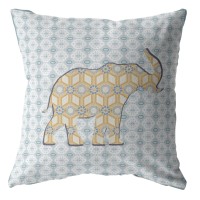 Elephant Silhouette Broadcloth Indoor Outdoor Zippered Pillow Yellow On Light Blue