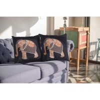 Flower Elephant Broadcloth Indoor Outdoor Blown And Closed Pillow Orange On Green
