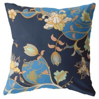 Carnation Garden Broadcloth Indoor Outdoor Zippered Pillow Light Blue On Navy