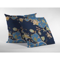 Carnation Garden Broadcloth Indoor Outdoor Zippered Pillow Light Blue On Navy