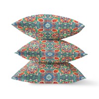 Clover Leaf Floral Broadcloth Indoor Outdoor Blown And Closed Pillow Orange Green