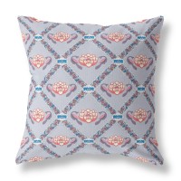 Lotus Peacock Rose Broadcloth Indoor Outdoor Zippered Pillow Gray Red Blue