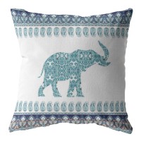 Paisley Elephant Broadcloth Indoor Outdoor Blown And Closed Pillow Blue