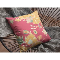 Carnation Garden Broadcloth Indoor Outdoor Blown And Closed Pillow Yellow On Red