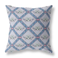 Lotus Peacock Rose Broadcloth Indoor Outdoor Blown And Closed Pillow Gray Sea Blue Pink