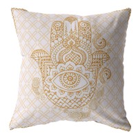 Hamsa Hand Broadcloth Indoor Outdoor Blown And Closed Pillow Gold