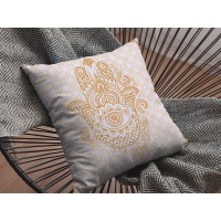 Hamsa Hand Broadcloth Indoor Outdoor Blown And Closed Pillow Gold