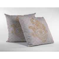 Hamsa Hand Broadcloth Indoor Outdoor Blown And Closed Pillow Gold