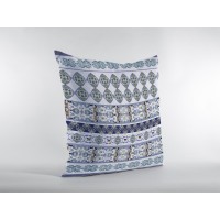 Flower Strips Broadcloth Indoor Outdoor Blown And Closed Pillow Navy And Teal On White