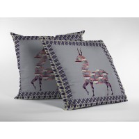 Standing Deer Broadcloth Indoor Outdoor Zippered Pillow Purple On Cream