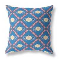 Lotus Peacock Rose Broadcloth Indoor Outdoor Blown And Closed Pillow Blue Yellow Pink