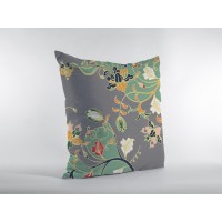 Carnation Garden Broadcloth Indoor Outdoor Zippered Pillow Orange Green On Gray